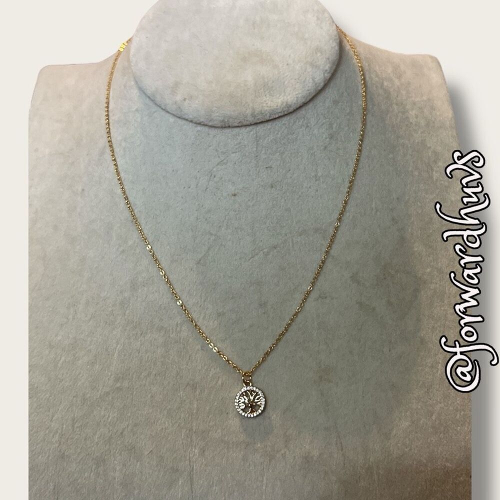 Bundle Sale 3 for $15 | Gold Tone Tree of Life Pendant Necklace with Clear Rhine